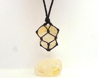 Hematoid Quartz Crystal Pendant: Macrame Healing Stone Necklace