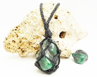 Emerald necklace, emerald pendant, mens pendant, mans pendant, Emerald jewelry, healing stone jewelry, Emerald jewellery, grey, green