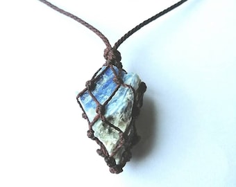 Raw Blue Kyanite Necklace: Macrame Meditative Stone Jewelry