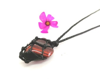 Red Tiger Eye Macrame Necklace: Protection Jewelry for Men