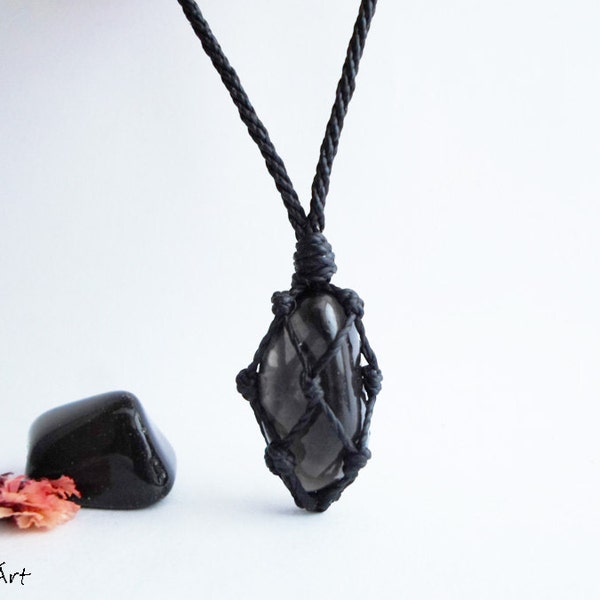 Apache tear obsidian, obsidian necklace, protection stone, grief stone, emotional distress, obsidian jewellery, smoky obsidian, marekanite