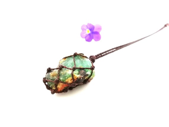 クリソプレーズ シトリン マクラメペンダント ネックレス