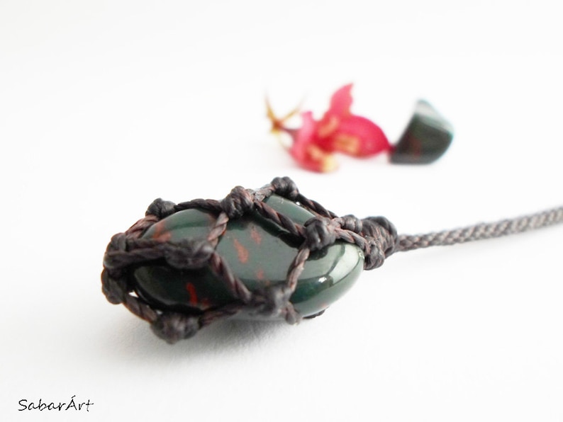 Bloodstone necklace, bloodstone, mens necklace, necklace for men, bloodstone pendant, bloodstone jewelry, mans necklace, crystal necklace image 5