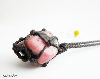 Rhodonite pendant, Rhodonite necklace, Rhodonite jewelry, Rhodocrosite jewelry, chakra jewelry, dusty pink, healing stones, crystals, boho