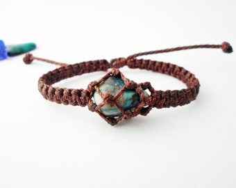 Micro Macrame Chrysocolla Bracelet: Adjustable Healing Stone Jewelry