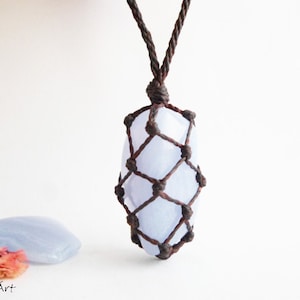 Blue lace agate necklace, Personalized and Adjustable Pendant, May and June Birthstone