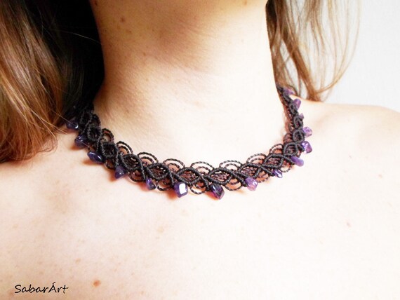Choker Amethyst Choker Amethyst Necklace Brown Choker Amethyst
