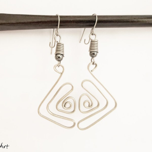 Haematite metal earrings, haematite earrings, triangular earrings, dangle earrings, haematite jewellery, triangle earrings