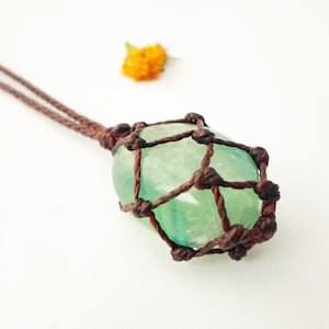 Green Fluorite Pendant: Macrame Necklace, Adjustable Length