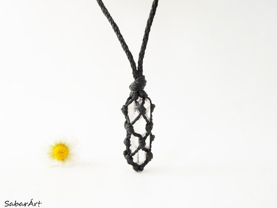 Natural Quartz Crystal Point Necklace: Macrame Chakra Pendant