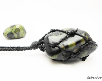 Kambaba Jasper Pendant: Macrame Healing Stone Necklace