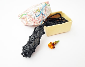 Raw Black Tourmaline Necklace: Macrame Crystal Pendant