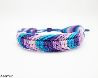Purple Friendship Bracelet: Micro Macrame Waxed Thread, Adjustable