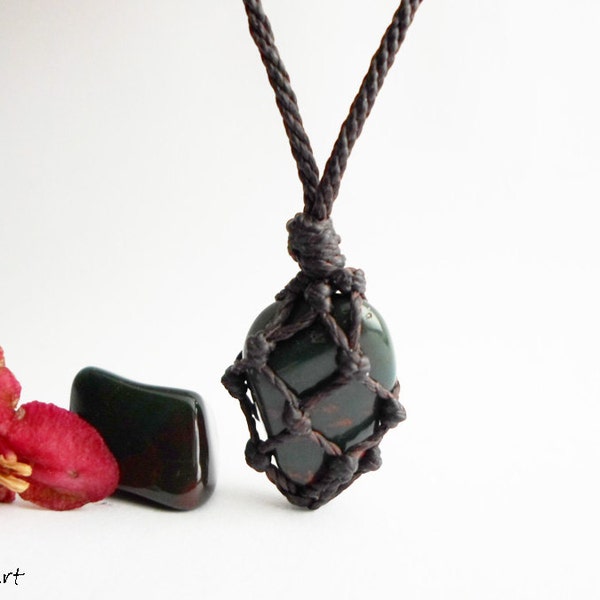 Mens Bloodstone Crystal Necklace Etsy