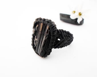 Raw black tourmaline - Statement Ring