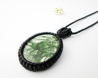 Seraphinite Crystal Necklace, Handmade Chlorite Jade Pendant