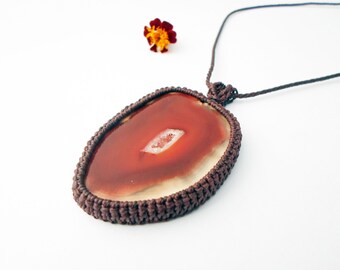 Agate slice, agate necklace, red agate necklace, August birthstone, agate jewelry, blood crystal formation, terracotta, earth, red