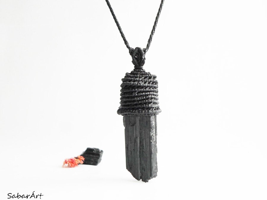 Raw tourmaline necklace, raw Black tourmaline necklace, mens necklace…