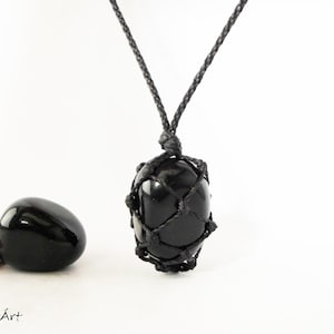 Black Obsidian Pendant: Macrame Healing Stone Necklace