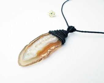 Raw Agate Druzy Crystal Necklace, trendy jewelry for men, christmas gift, handmade holiday gift