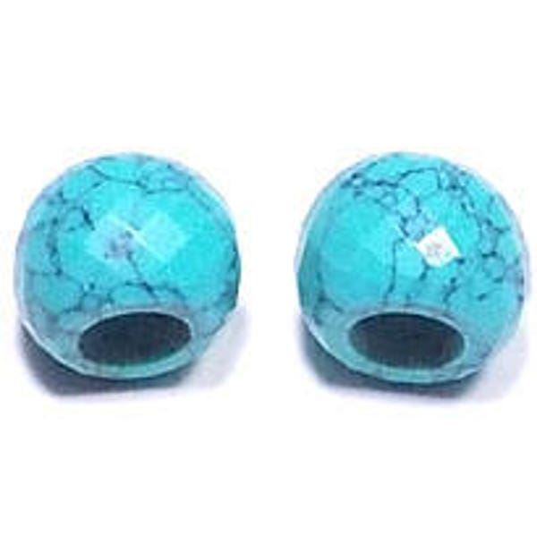 Turquoise Handmade Faceted Round Loose Beads Pair-8x11mm With 5mm Hole-Free Shipping