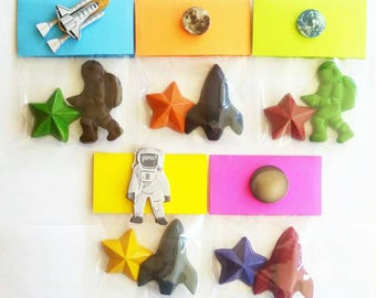 Space Party Favors: Astronaut, Rocket & Star Crayons - Set of 5