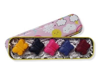 Butterfly Crayons, Rainbow, Pencil Box, Shaped Crayons, Back To School,  Chunky Crayons, Tea Party, Garden Party, Girl Gift, Gift Set, Bugs