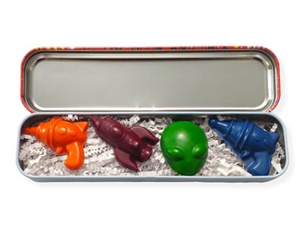 Space Gifts, Crayons, Pencil Case, Alien Crayons, Crayons Storage, Party Favors, Rocket Gift, Ray Gun, Space Ship, Space Party, Outer Space