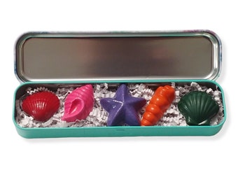 Seashell Crayons, Mermaid Party, Beach Party, Pencil Case, Seashell Gift, Crayon Set, Back To School, Kids gifts, Tie Dye, Reusable,Eco Gift