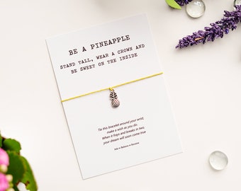 Pineapple Wish Bracelet with Tibetan Silver Pineapple Charm. Pineapple String Bracelet. Be a Pineapple. Pineapple Jewellery. Tropical card