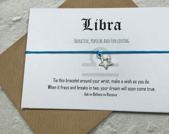 Libra zodiac star sign wish bracelet - Birthday horoscope bracelet - star friendship bracelet