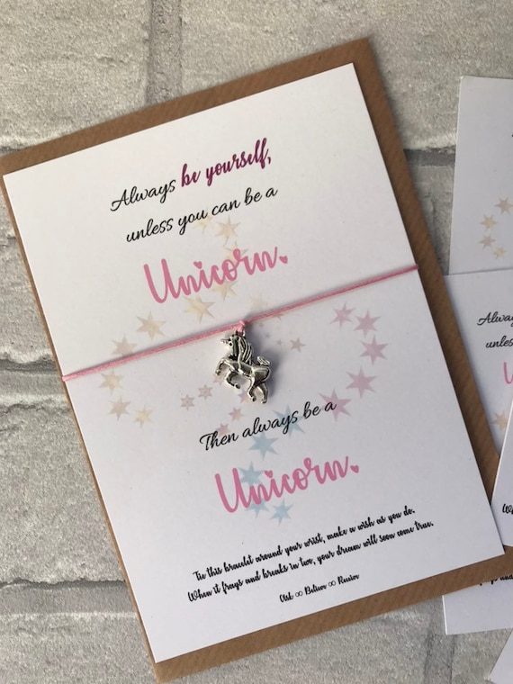 Unicorn Wish Bracelet Girl's Party Bag Filler on Personalised Thank You Card