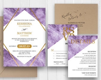 purple wedding invitation etsy