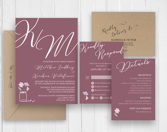 purple wedding invitation etsy