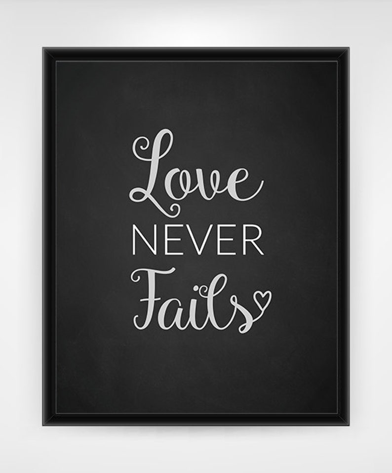 Love Never Fails Printable Wall Art Decor Chalkboard Hanging Wedding Gift Verse 16x20 Or 8x10