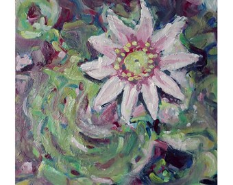 Flowering cactus painting ~ small original artwork ~ contemporary floral decor ~ succulent art ~ cacti lover ~ square wall art