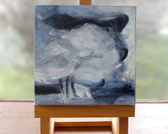 Small original abstract cloud painting on canvas with the title "The gathering storm strengthened their resolve"