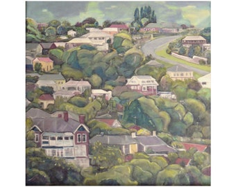 Dunedin NZ landscape painting, historic harbour village Port Chalmers ~ optional triptych ~ contemporary New Zealand art on canvas