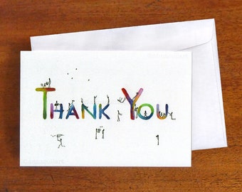 Thank You card for anyone ~ colourful and whimsical stick figures ~ mother's day ~ father's day ~ teachers ~ friends ~ with thanks