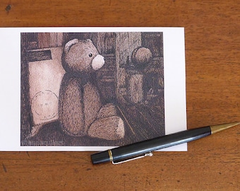 Teddy Bear note card to send or frame ~ only THREE cards left in stock ~ toy teddy bear art print ~ new baby or birthday