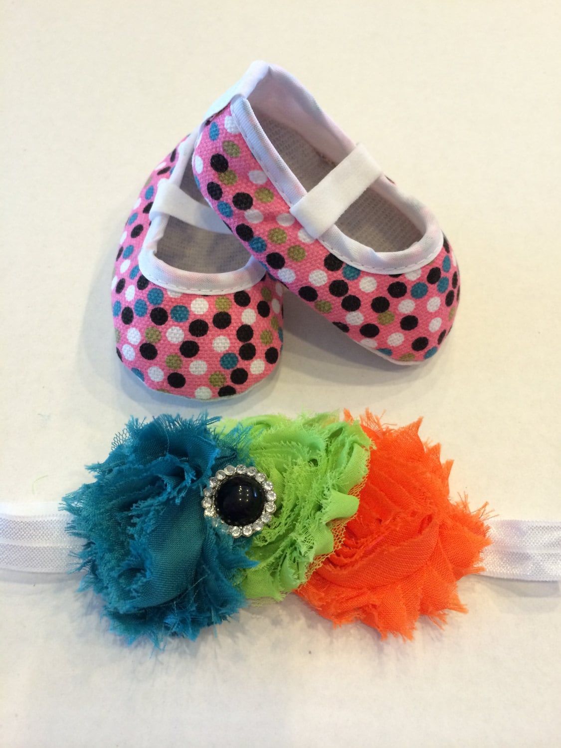 Baby Girl's Pink Polka Dot Crib Shoes and Matching Headband Set - Etsy