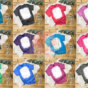 May include: A set of ten blank t-shirts in various colors with a white bleached design. The shirts are made of a soft, comfortable material and are perfect for customizing with your own designs.