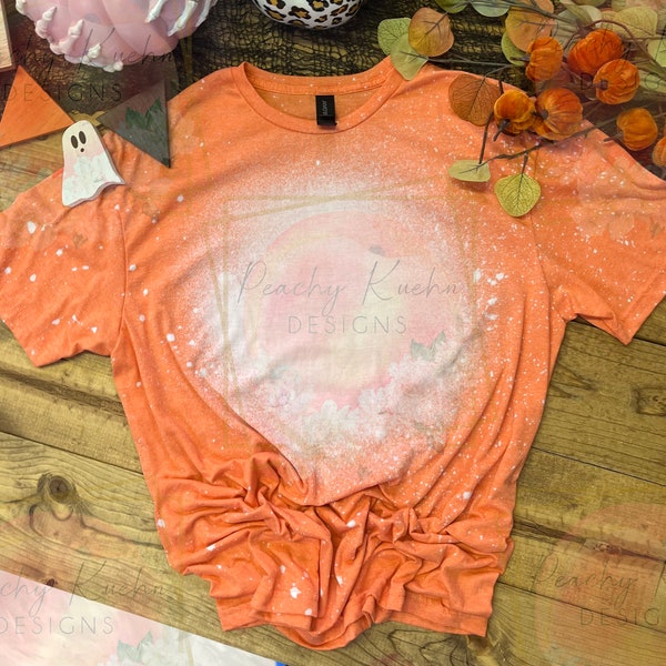 Gildan heather orange bleached Halloween flat lay mock up