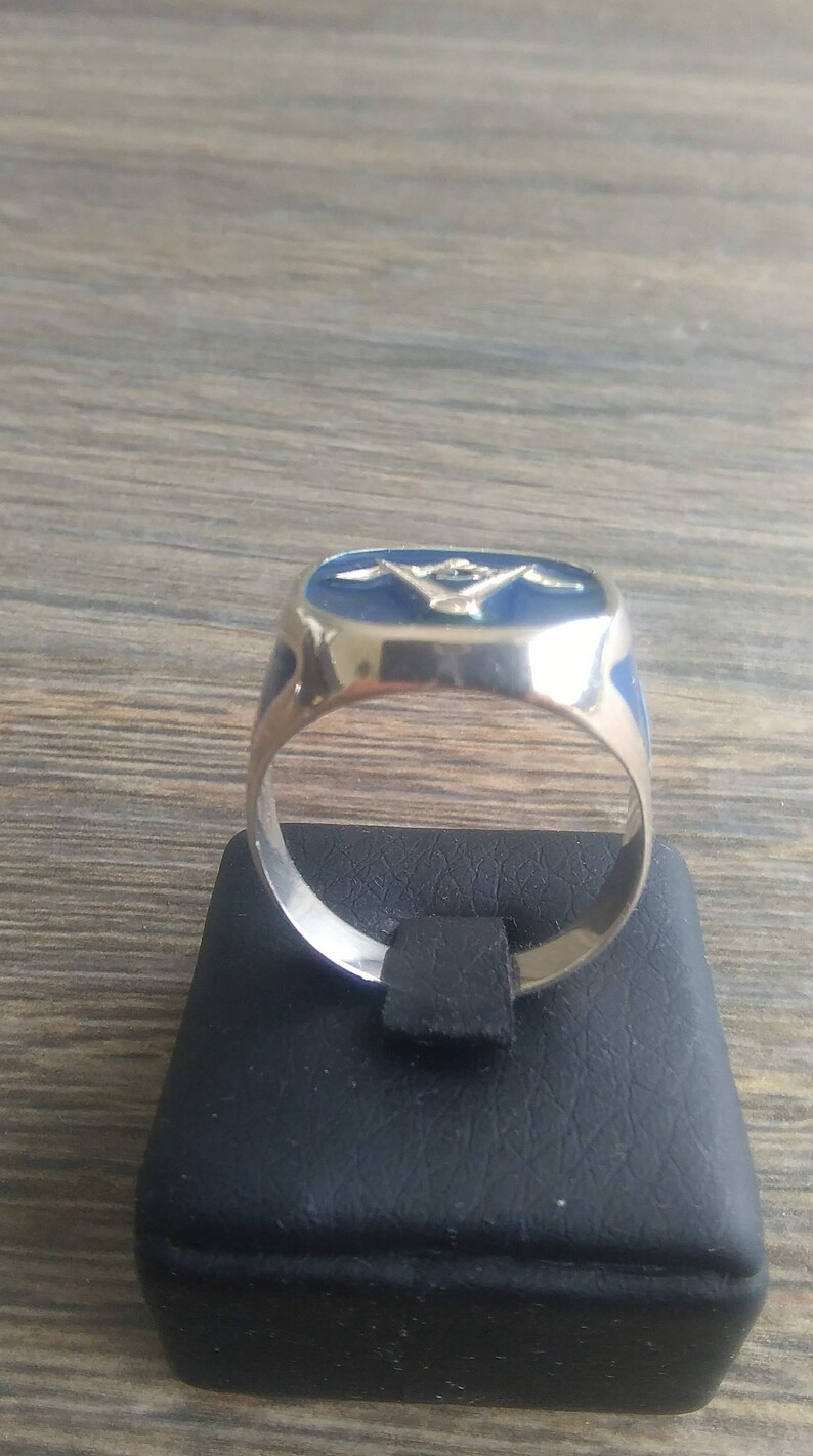 Mens Masonic Ring Handmade Freemasonry MASONIC SILVER 925 RING with blue enamel
