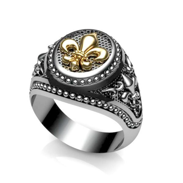 Varouxi Fleur-de-lis Bague Médiévale Argent-Or Plaqué k24 & Argent 925