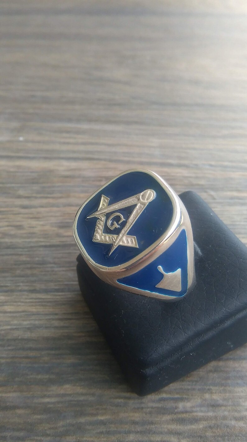 Mens Masonic Ring Handmade Freemasonry MASONIC SILVER 925 RING with blue enamel