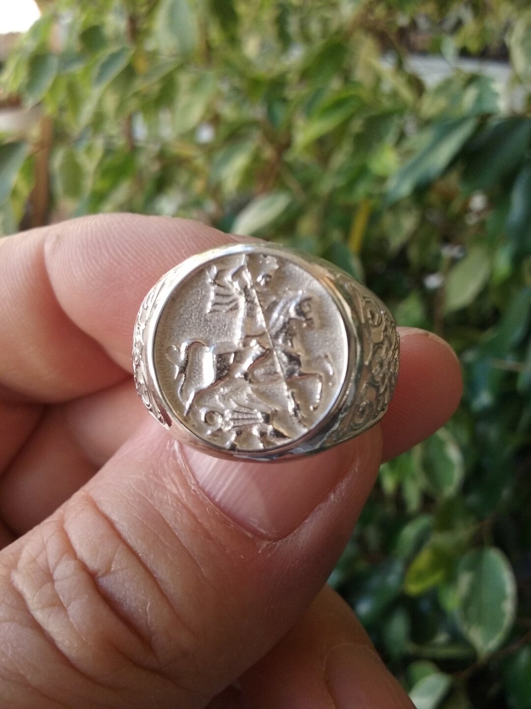 Sterling Silber George & Drache Curb Seiten Imitation Voll Sovereign Ring