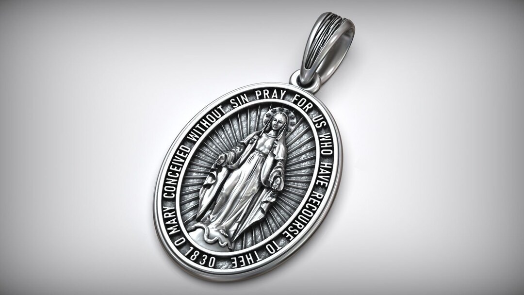 Sterling Silver Miraculous Medal Pendant On 18 Inch Chain | The