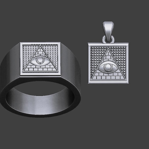 Masonic Eye of Providence Ring and Pendant Silver 925 & Gift the pendant Handmade silver ring - pendant