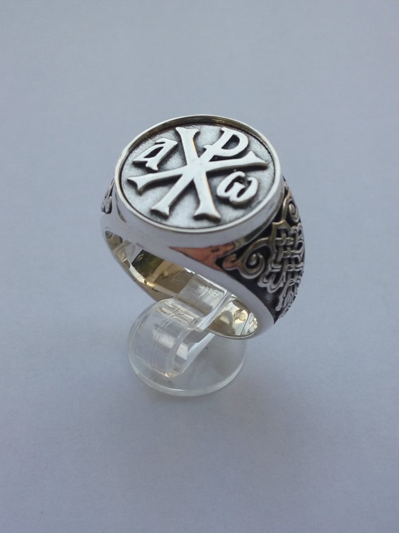 Alpha and Omega Chi-rho Sterling Silver Ring Men Christian | Etsy